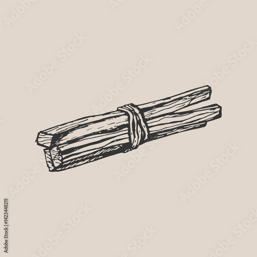 Palo santo tree stick drawing illustration. Fragrant aroma wooden incense stick sketch engraving style vector. Hand drawn line art clipart