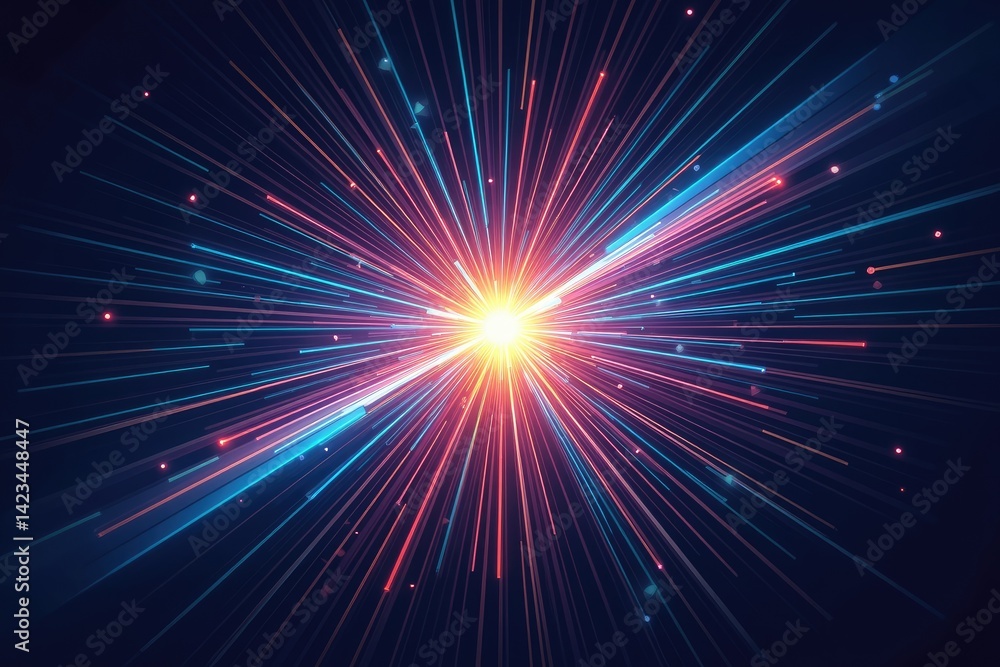 Abstract Geometric Pattern with Colorful Light Rays and Dynamic Lines Converging in a Futuristic Minimalist Composition Abstract Geometric Pattern with Colorful Light Rays and Dynamic Lines Converging in a Futuristic Minimalist Composition