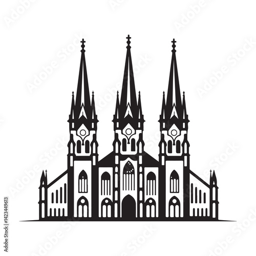 Gothic Cathedral black color on isolated white background