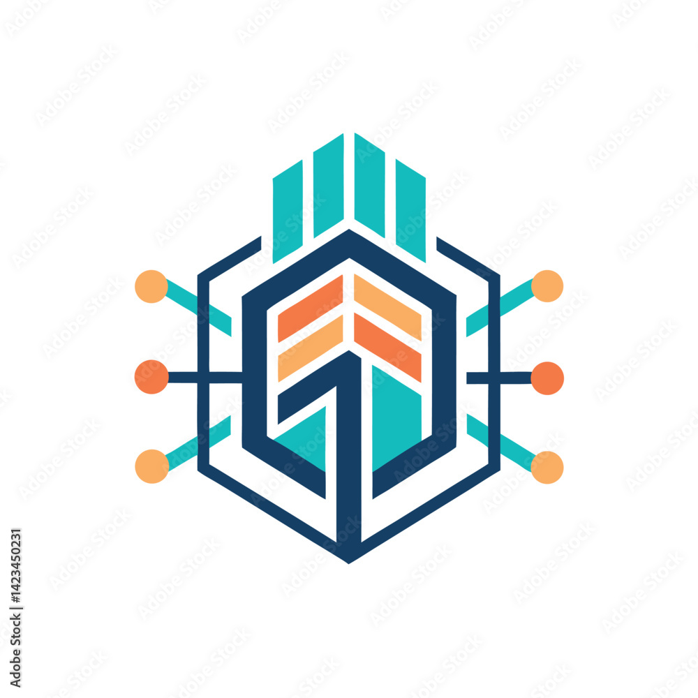 Fototapeta premium Modern abstraction showcases a minimalist logo design representing an innovative augmented workspace concept featuring geometric shapes and vibrant colors that blend technology and creativity