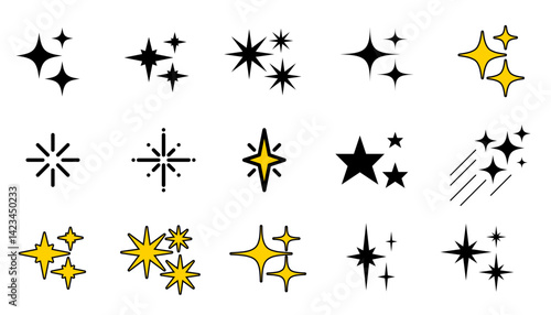 Doodle a set of star hand drawings of various shapes simple vector illustration