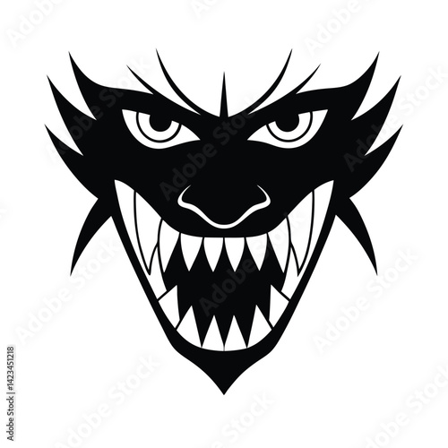 a face with sharp fangs peeking out