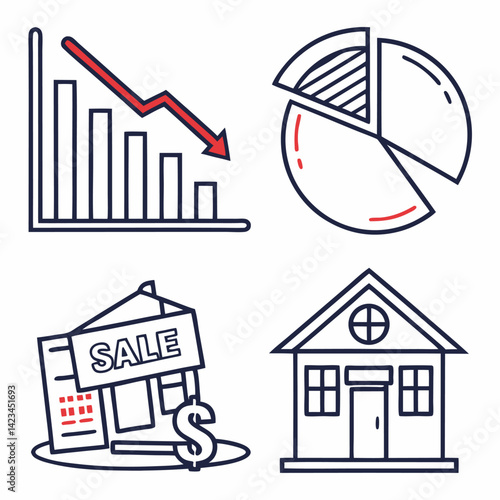 economic recession web icon set in line style  .eps