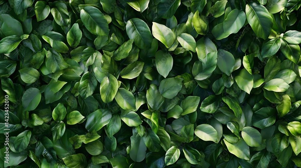 Fototapeta premium A lush background of vibrant green leaves, perfect for nature-themed designs, interiors, and eco-friendly concepts.
