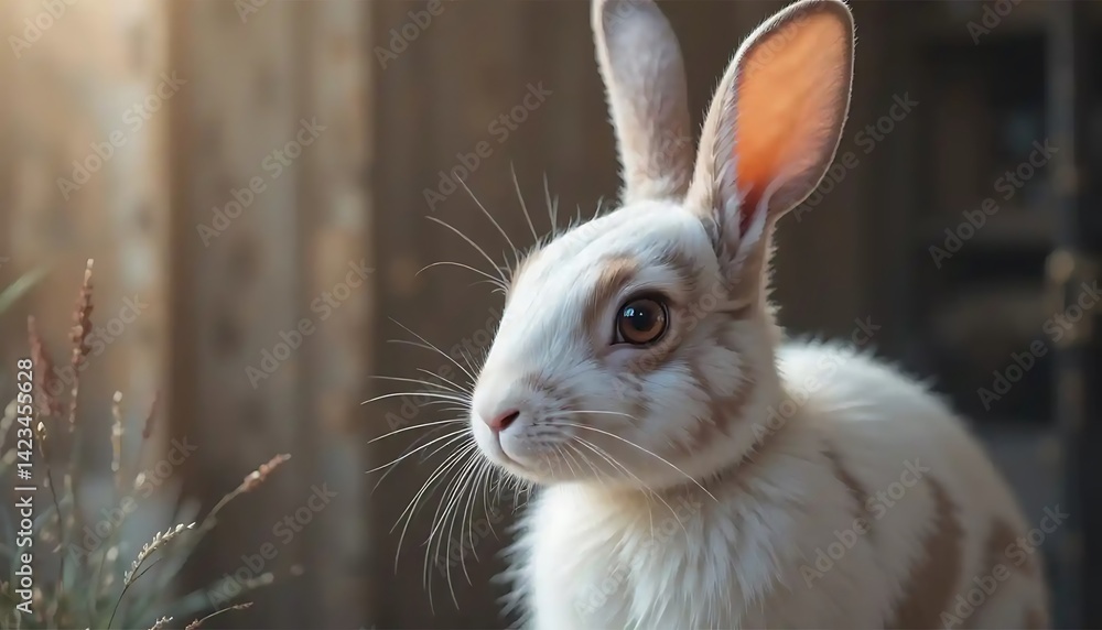 Obraz premium Rabbit Portrait White and Brown Fur Close-up with Soft Lighting