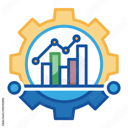 Innovative logo design highlighting ai powered predictive maintenance featuring vibrant colors, a graph, and a gear symbolizing technology and efficiency