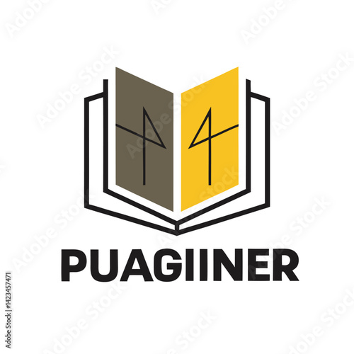 Minimalist editorial logo design for a magazine publisher featuring stylized book elements and a modern aesthetic