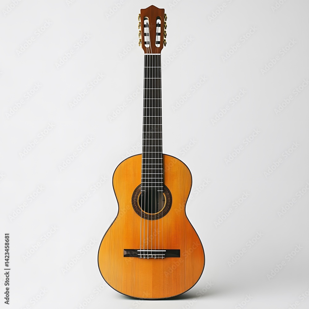 Fototapeta premium Acoustic classical guitar on white background with six strings