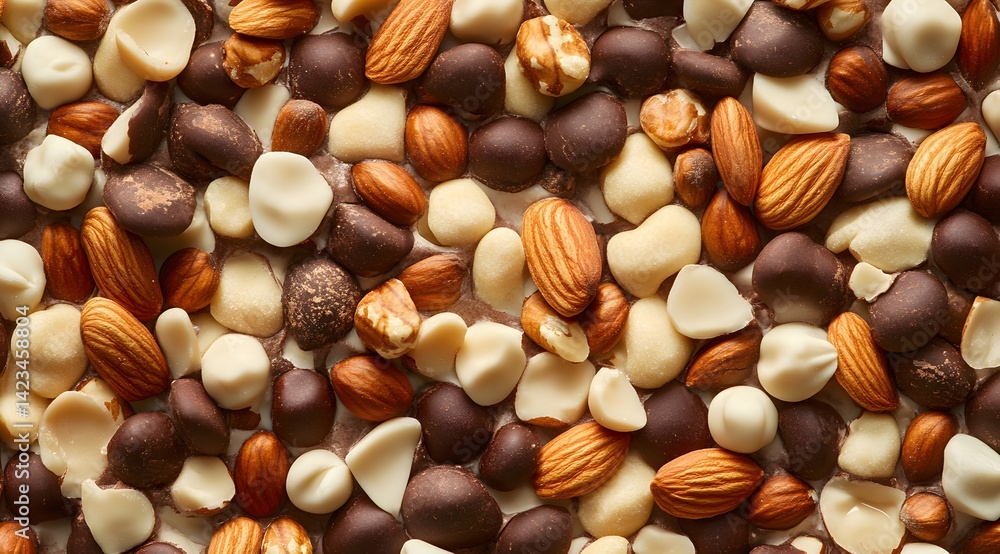 Assorted nuts and chocolate mix with almonds and walnuts Assorted nuts and chocolate mix with almonds and walnuts