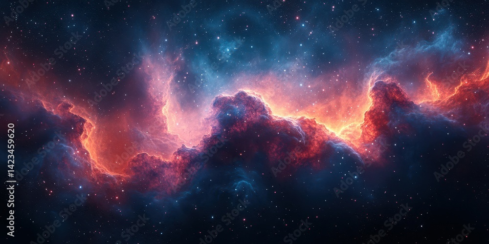 Fototapeta premium Vibrant nebula with colorful clouds and stars captured in deep space at nighttime