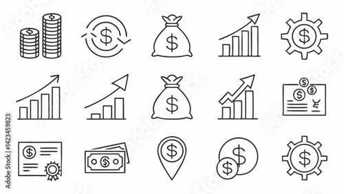 financial income line icon set  set of 30 outline .eps