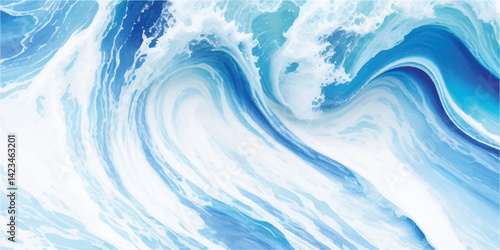 Blue and white abstract wave pattern with oceanic fluid motion. Ideal for presentation slides, packaging, graphic design, wallpapers, and calming digital artwork.
