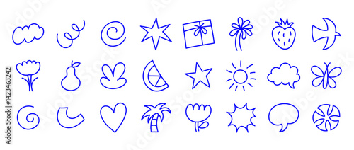 Vector set of minimalist design elements, flowers, doodles, scribbles - abstract background elements for branding, packaging, prints and social media posts

