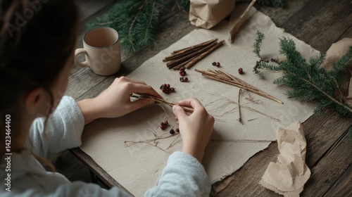 Crafting session featuring natural elements, warm tones, and coz