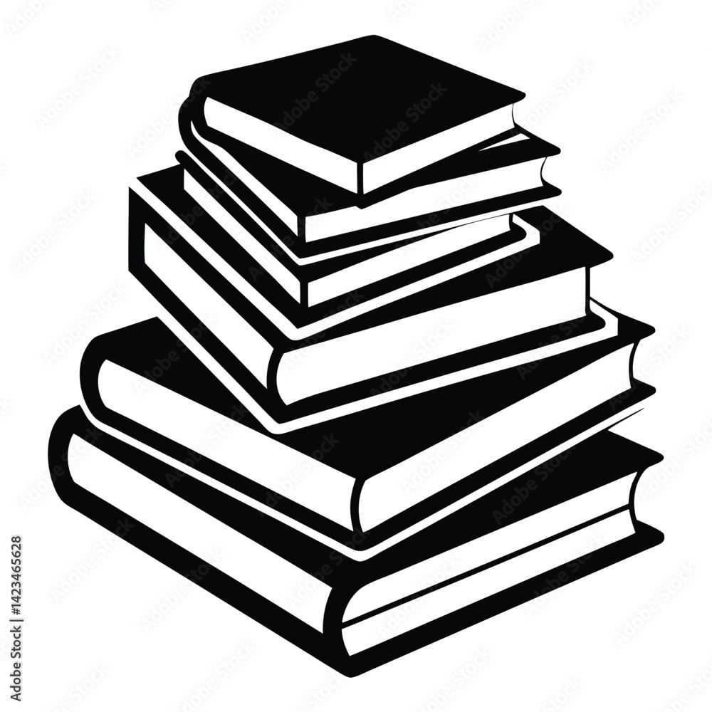 Stack of Books Icon Black and White Illustration Stack of Books Icon Black and White Illustration