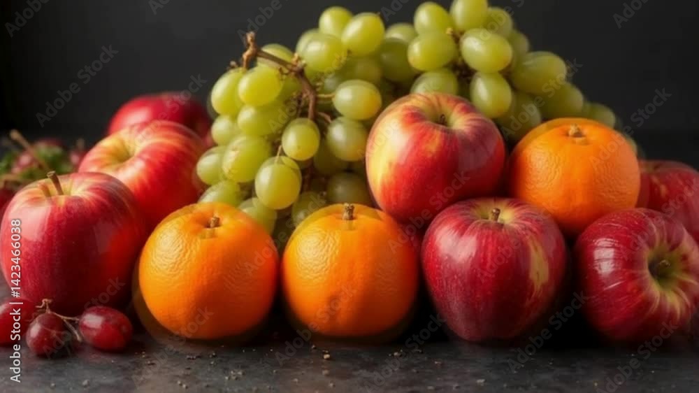 Fresh fruit arrangement with grapes, apples and oranges
Fresh fruit arrangement with grapes, apples and oranges
