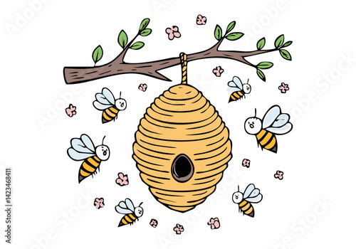 dessin de ruche avec des abeilles