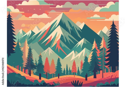 paysage de montagne l'hiver au couché du soleil
