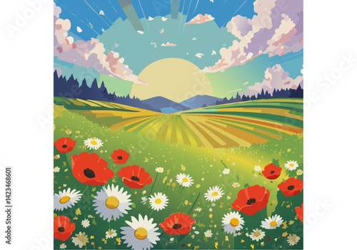 un champ de fleurs au lever du soleil 