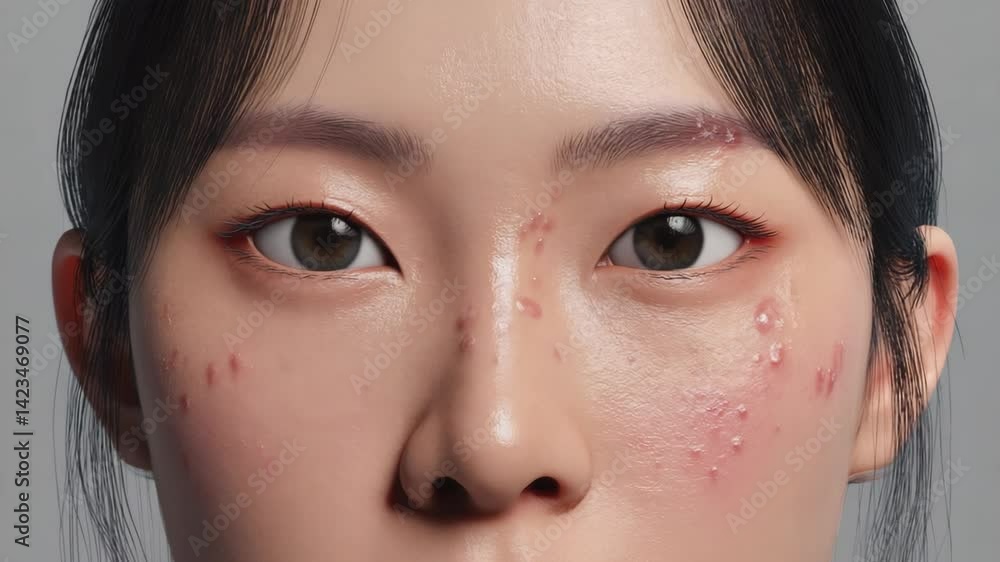 Close-up portrait of a young individual showcasing skin blemishes, providing an authentic look at common skin imperfections.
