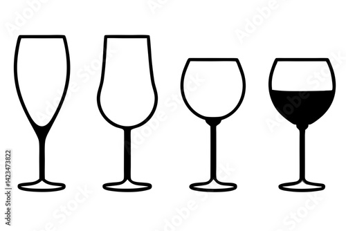 set of Wine Glass silhouette vector illustration