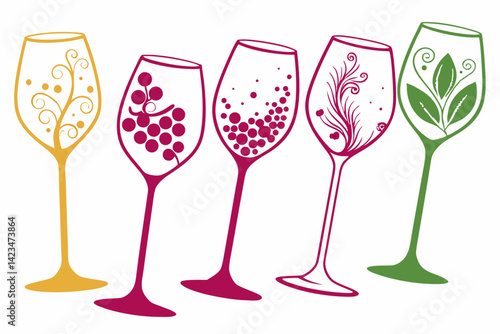 set of Wine Glass silhouette vector illustration