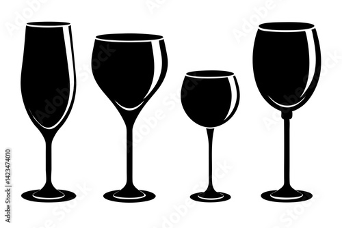set of Wine Glass silhouette vector illustration