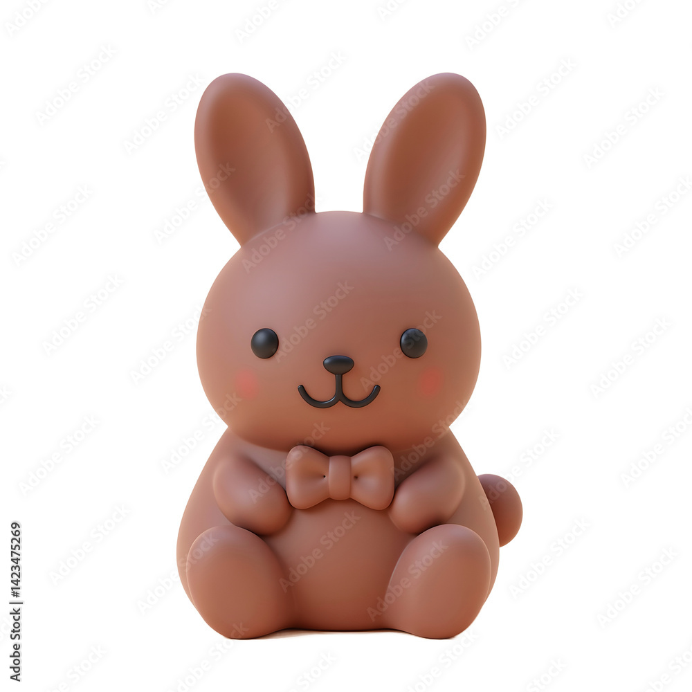 Cute Brown Bunny with Bowtie Sitting Upright Against Beige Background Cute Brown Bunny with Bowtie Sitting Upright Against Beige Background
