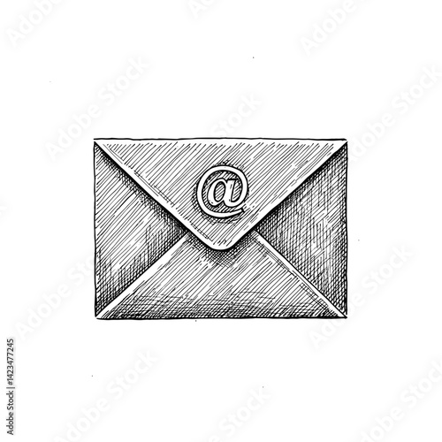 Illustrated envelope with at symbol representing digital communication  