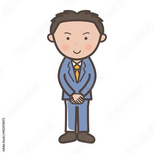 接客ポーズの若手男性ビジネスマンの全身イラスト