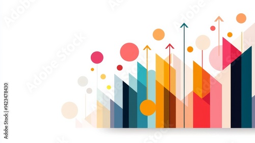 Vibrant Flat Design Illustration Featuring Geometric Arrows and Circles Representing Growth and Progress