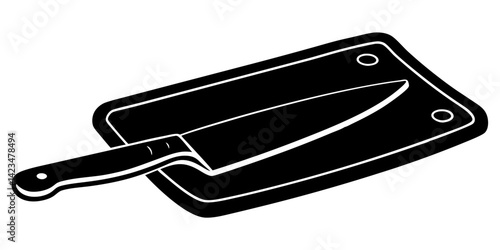 chef s knife on cutting board on white background