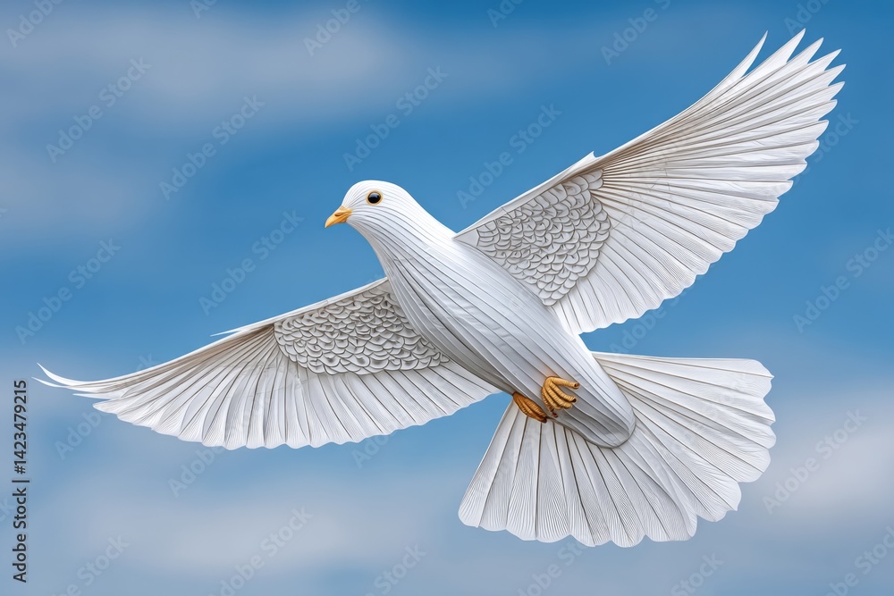 Fototapeta premium A dove-shaped kite flying in the sky during a Pentecost picnic