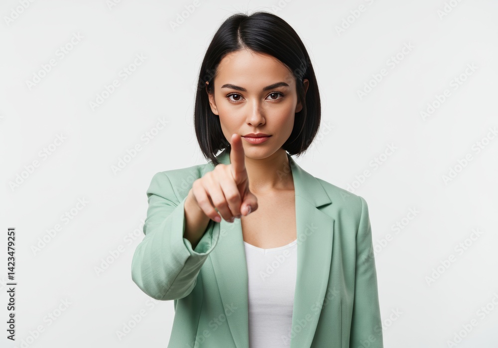 Confident Businesswoman Pointing Forward – Assertive and Focused Expression
Confident Businesswoman Pointing Forward – Assertive and Focused Expression