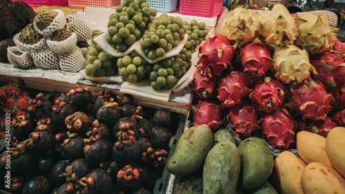 Fototapeta Naklejka Na Ścianę i Meble -  Vibrant display of assorted exotic fruits