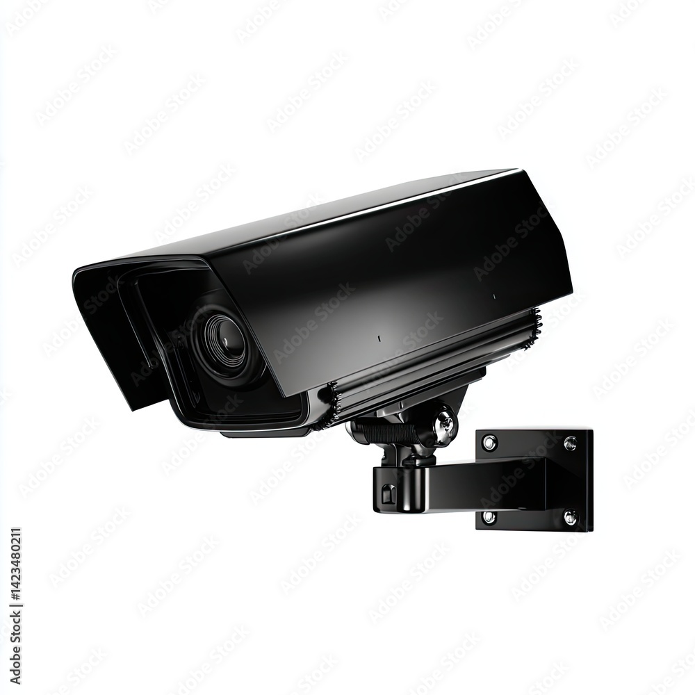 Professional black surveillance security camera mounted on wall for outdoor and indoor monito with wide-angle lens and high resolution Professional black surveillance security camera mounted on wall for outdoor and indoor monito with wide-angle lens and high resolution