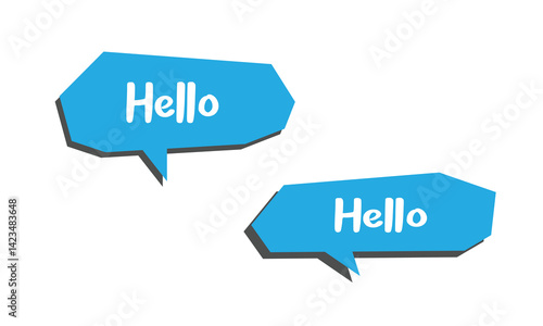 Hello welcome tag. Chat speech bubbles set. Hi invitation offer. Formal greetings message. Hello talk speech message. Talk box infographics. Vector .
