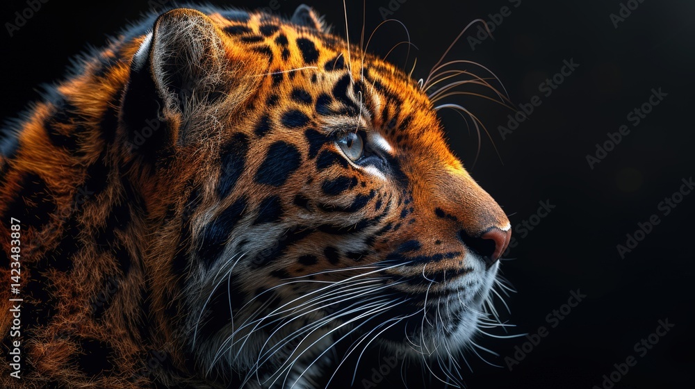 Obraz premium Close-up portrait of a jaguar with striking patterns and mesmerizing gaze