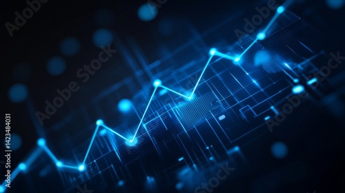 Obraz na płótnie A D financial line graph with smooth, curving lines connecting glowing points, showing a steady upward trend against a dark digital landscape w salonie