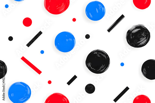 Wallpaper Mural Seamless geometric pattern with solid black organic irregular shapes chaotically scattered, black red and blue colors,  isolated on white background  Torontodigital.ca