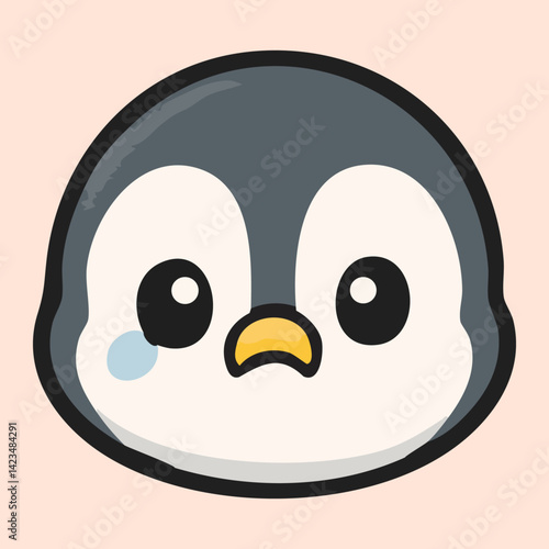 Crying baby penguin with tearful eye and sad face