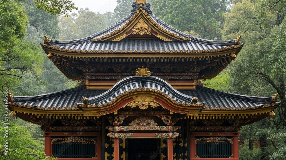 Intricate Japanese Temple Roof with Golden Detailing Intricate Japanese Temple Roof with Golden Detailing