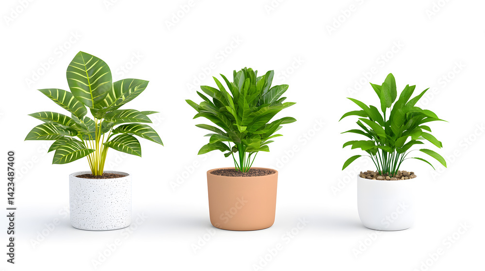 Various home plants in pots, isolated on white background Various home plants in pots, isolated on white background