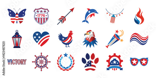 4th of July, American Independence day graphic elements set