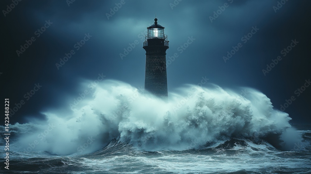 Lighthouse stands strong amidst a tumultuous storm. Lighthouse stands strong amidst a tumultuous storm.