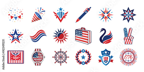 4th of July, American Independence day graphic elements set