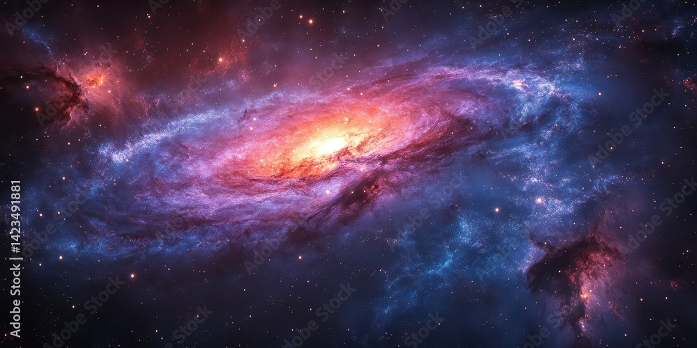 Fototapeta premium Stunning view of a swirling galaxy in deep space showcasing vibrant colors and cosmic dust