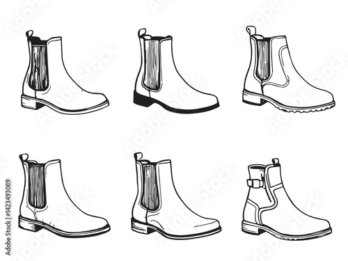 Chelsea boots vector line art illustration