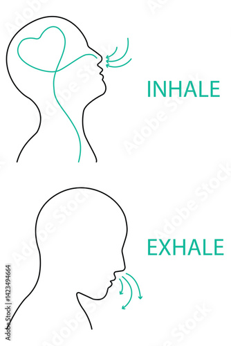 breathing exercise, deep breathing exercises for anxiety, inhale, exhale, healthy yoga, vector and illustration, customizable stroke