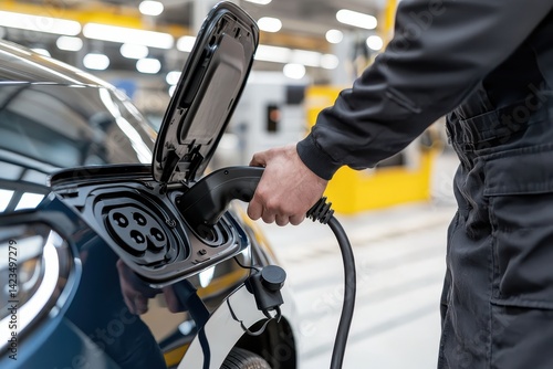 A vehicle with the hood open, charging for technical maintenance, captured in high resolution.